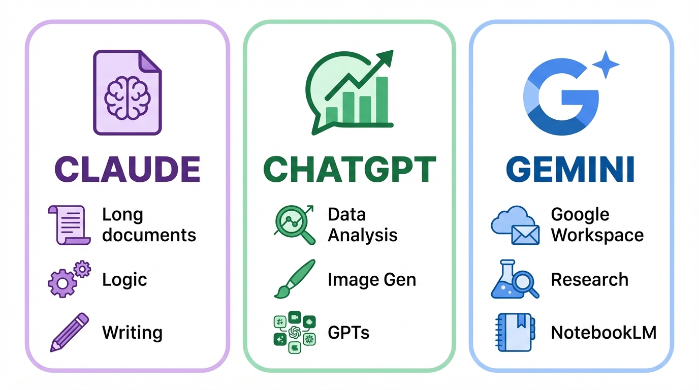 三大 AI 工具比較：Claude、ChatGPT、Gemini 各有所長